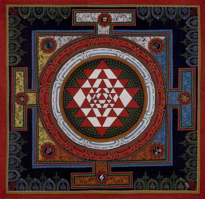 Vintage Shree Yantra Mandala | Original Hand-Painted Colorful Thangka | Shree Yantra Decor